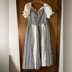 Cottagecore Gingham Midi Dress Puff Sleeve Smocked Back Prairie Milkmaid Style M